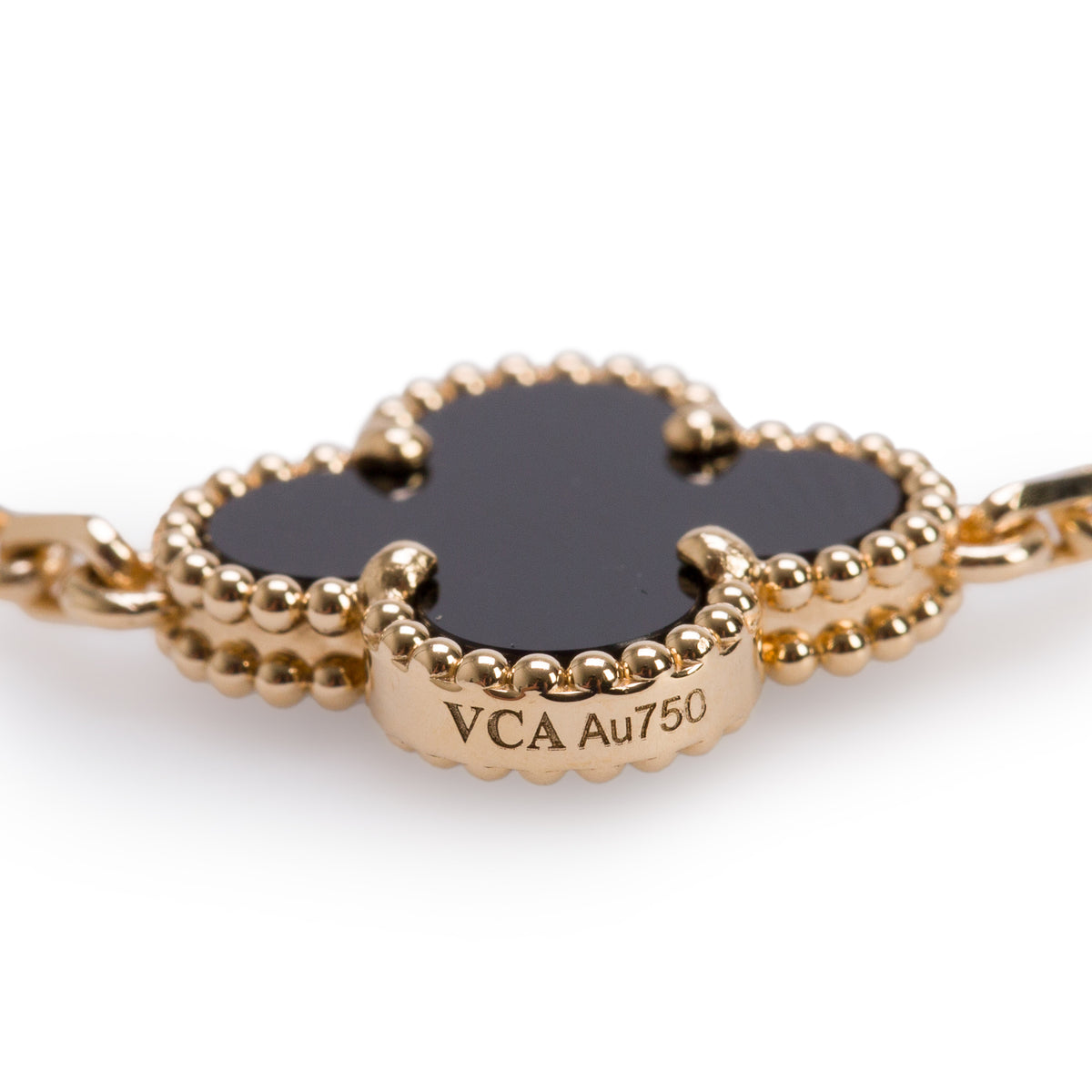 Van Cleef & Arpels 18k Yellow Gold Vintage Alhambra 5 Motif Onyx Bracelet w/ Box & Certificate