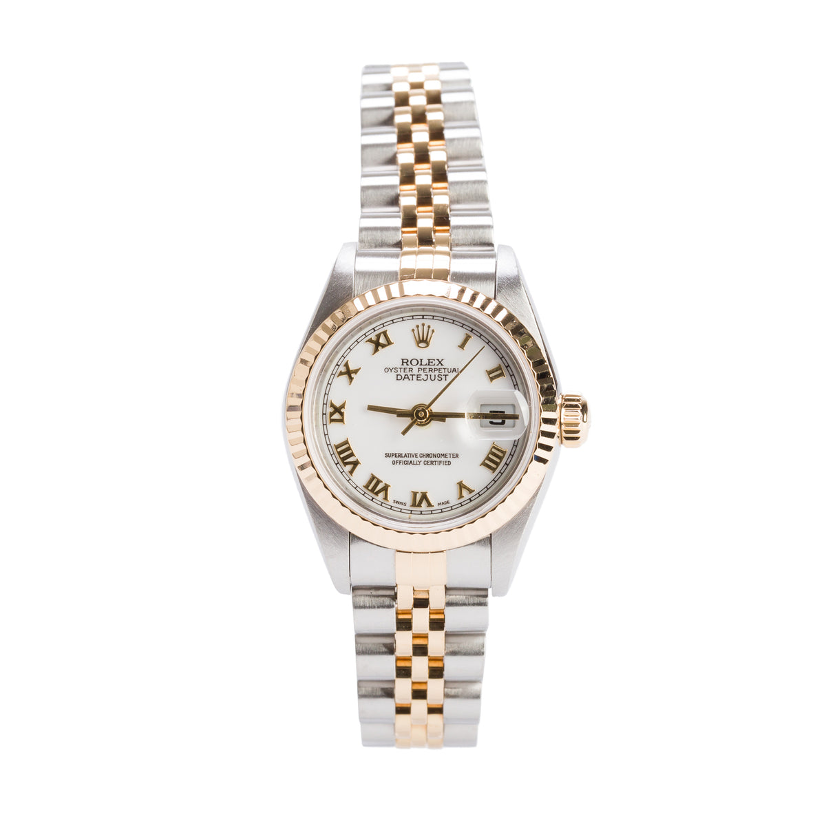 Rolex Stainless Steel & 18k Yellow Gold Datejust 26 MM Watch White Roman Dial 79173 w/ Box & Papers