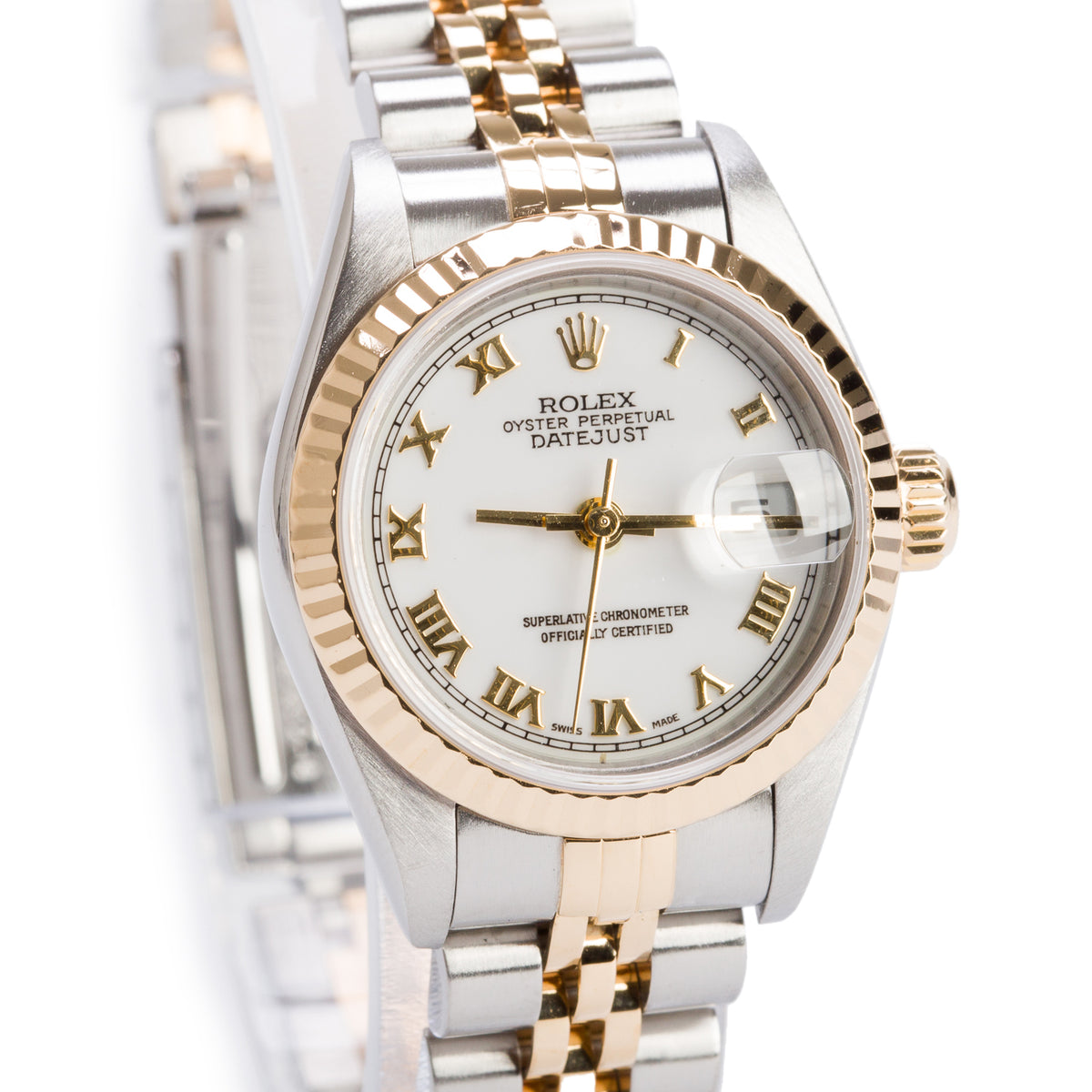 Rolex Stainless Steel & 18k Yellow Gold Datejust 26 MM Watch White Roman Dial 79173 w/ Box & Papers