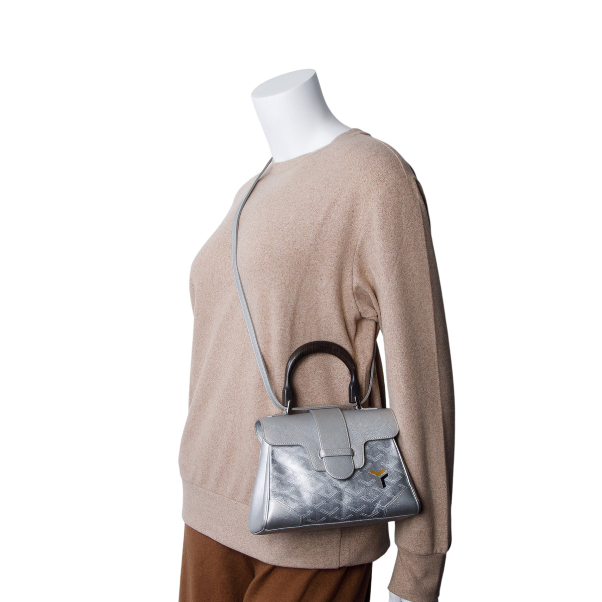 Goyard 2020 Silver Leather & Canvas Precious Metals Saigon Souple Mini Bag w/ Strap
