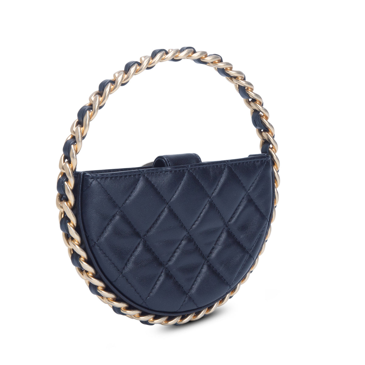 Chanel Lambskin Quilted Round Camellia Mini Clutch