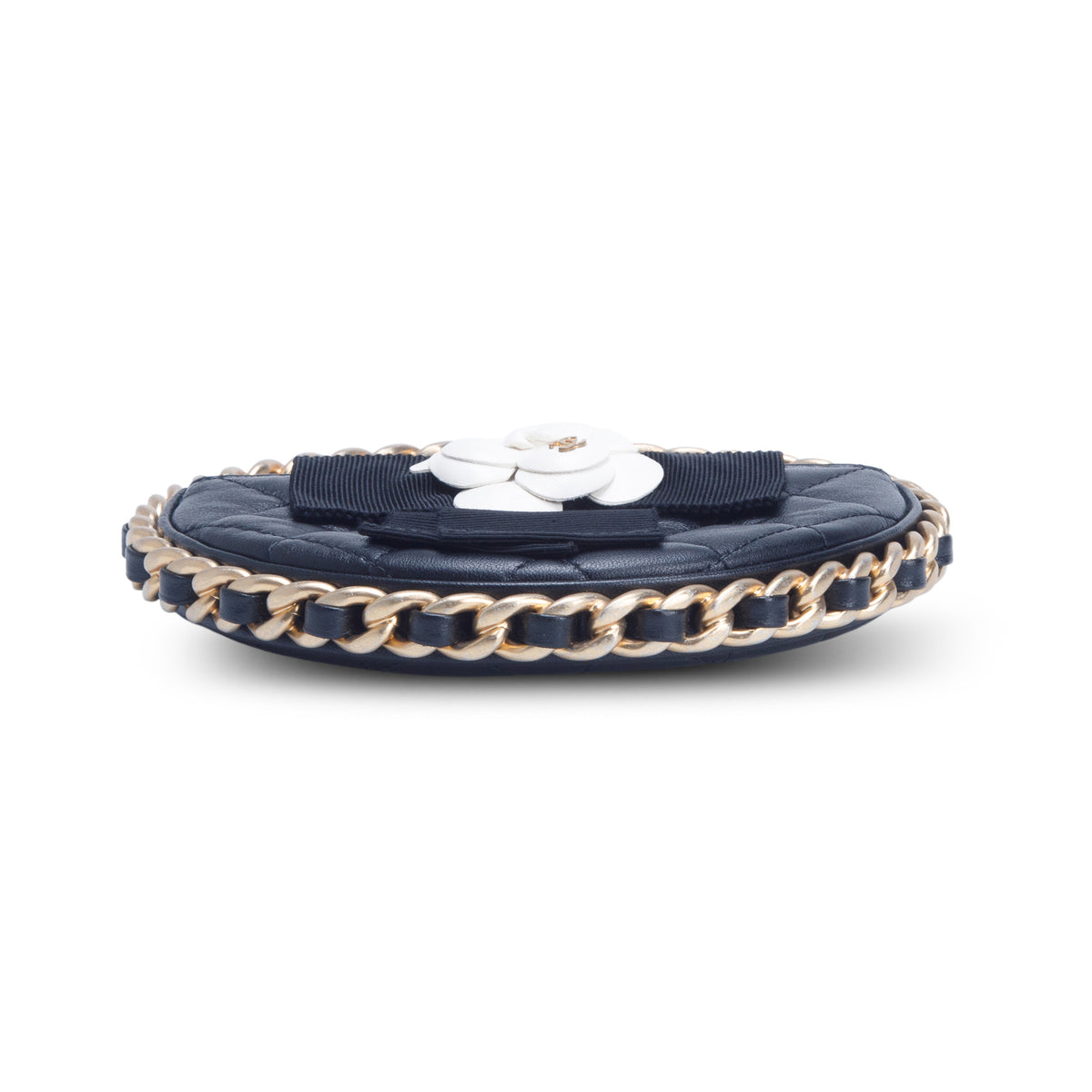 Chanel Lambskin Quilted Round Camellia Mini Clutch