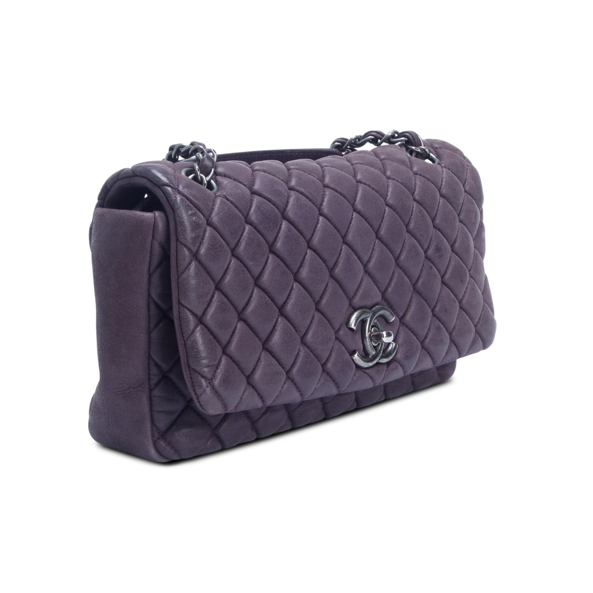 Chanel Purple Lambskin Bubble Quilt Flap