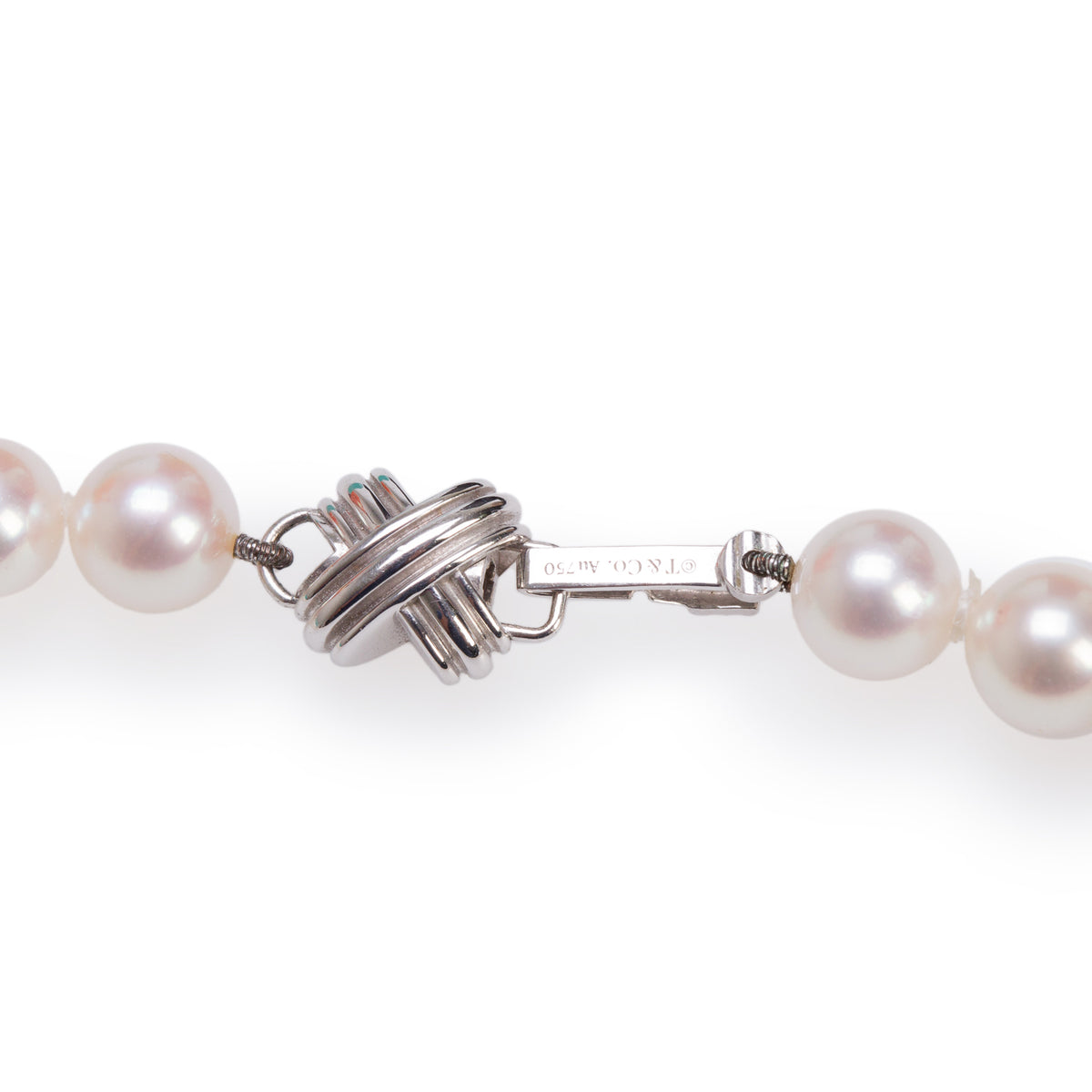 Tiffany & Co. 18k White Gold Signature 7 MM Cultured Pearl Necklace w/ Box