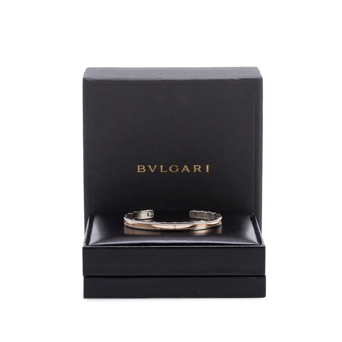 BVLGARI Stainless Steel & 18k Rose Gold B.Zero1 Cuff Bracelet w/ Box
