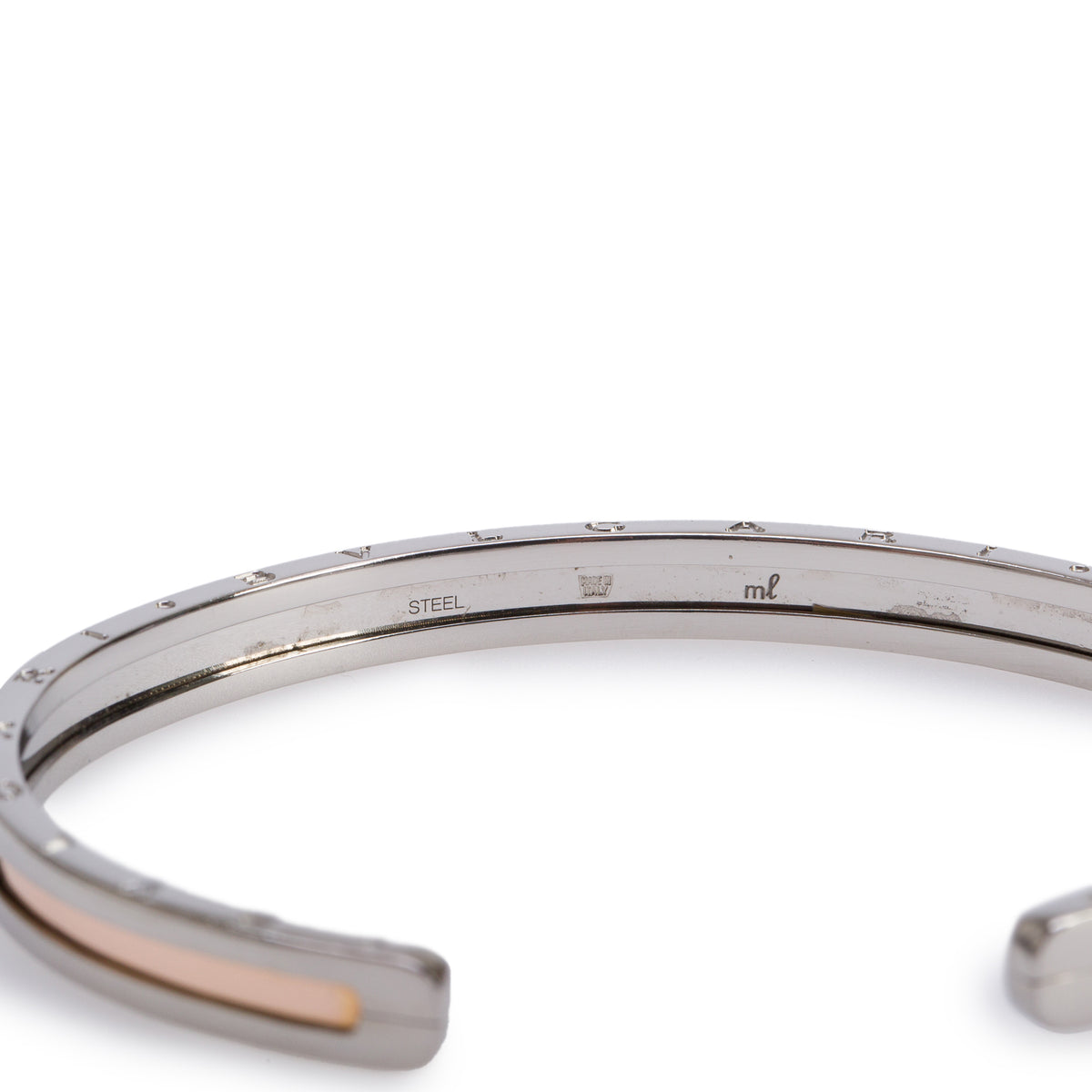 BVLGARI Stainless Steel & 18k Rose Gold B.Zero1 Cuff Bracelet w/ Box