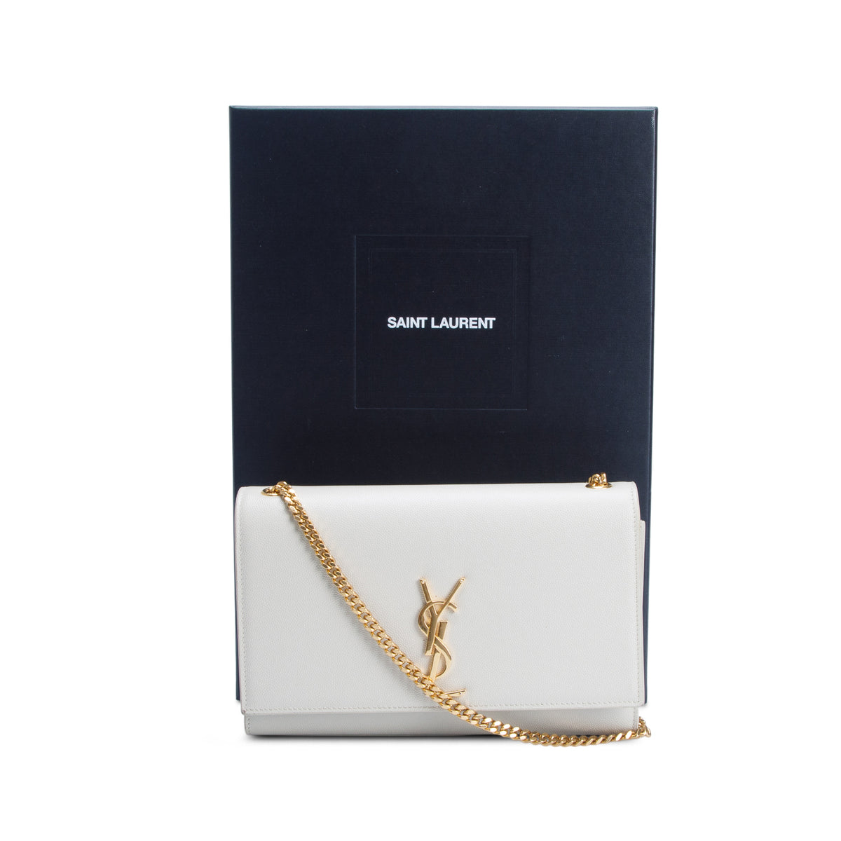 Saint Laurent Cream Grain De Poudre Medium Kate Bag w/ Box