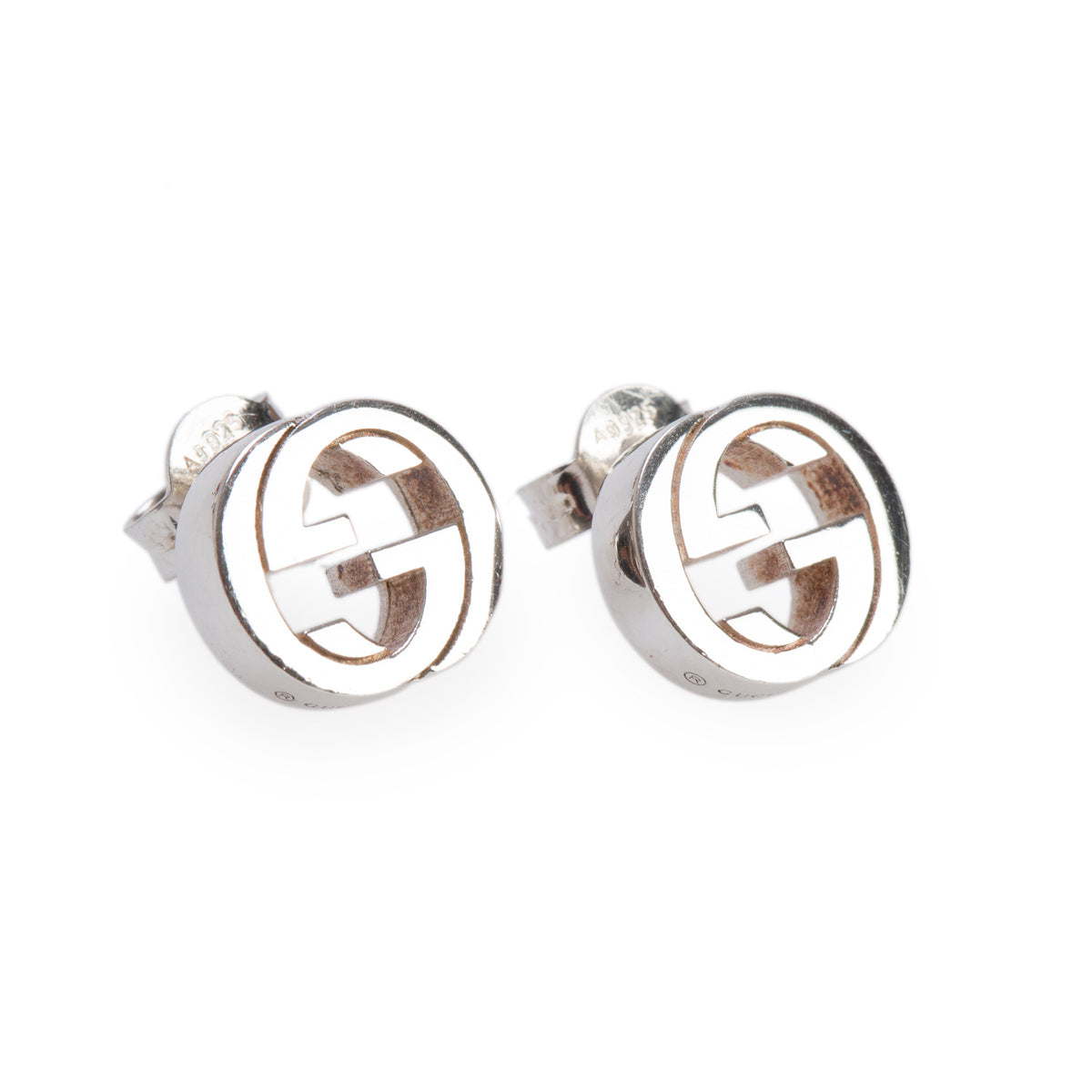 Gucci Sterling Silver Interlocking G Stud Earrings