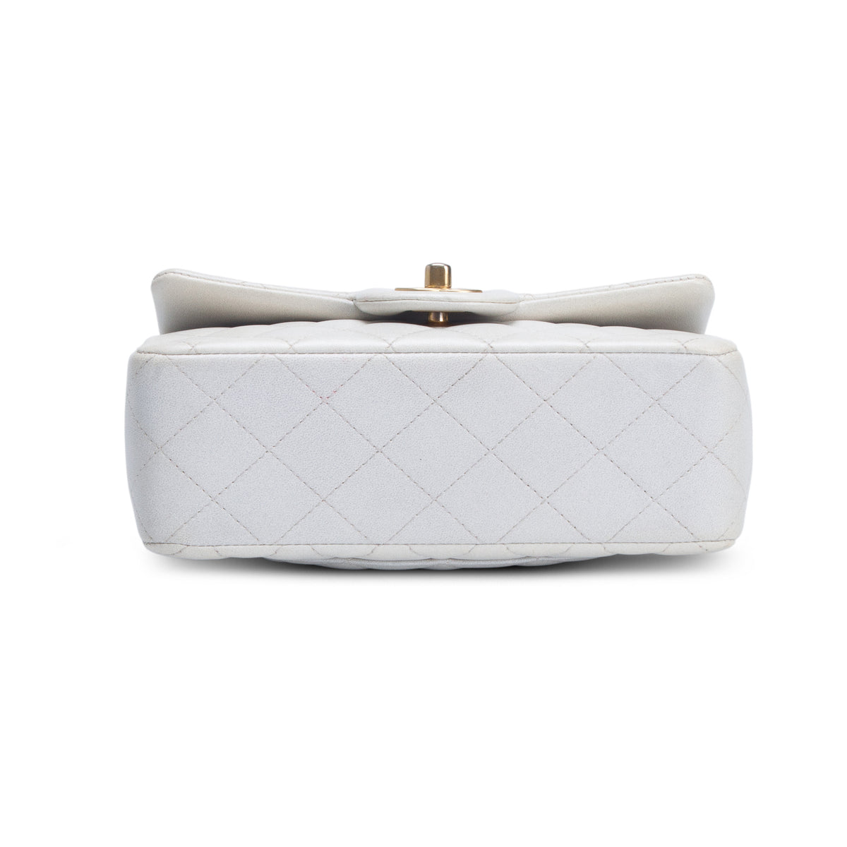Chanel 2021 White Iridescent Lambskin Quilted Mini Top Handle Rectangular Flap w/ Authenticity Card