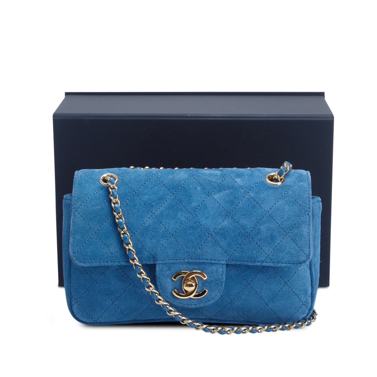 Chanel 2026 Blue Suede Calfskin Mini Souplissimo Flap w/ Box & Receipt