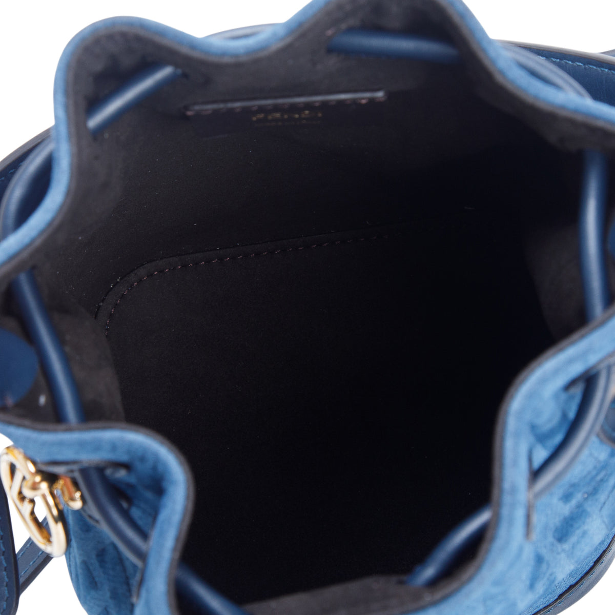 Fendi 2025 Blue Denim Effect Velvet FF Jacquard Vitello Mini Mon Tresor Bucket Bag w/ Box, Straps & Receipt
