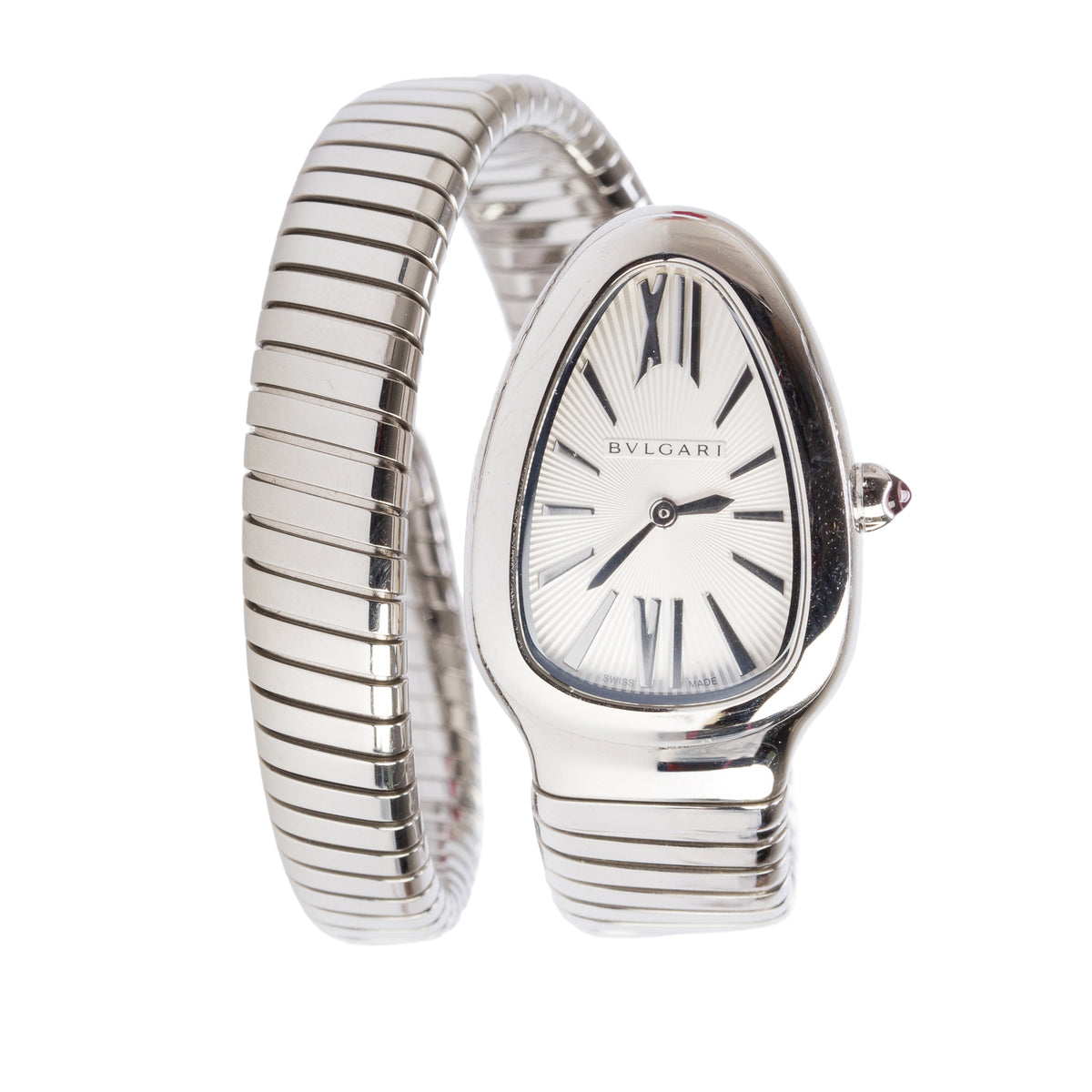 BVLGARI 2025 Stainless Steel Serpenti Tubogas Watch Silver Opaline Dial 101817 w/ Box & Papers