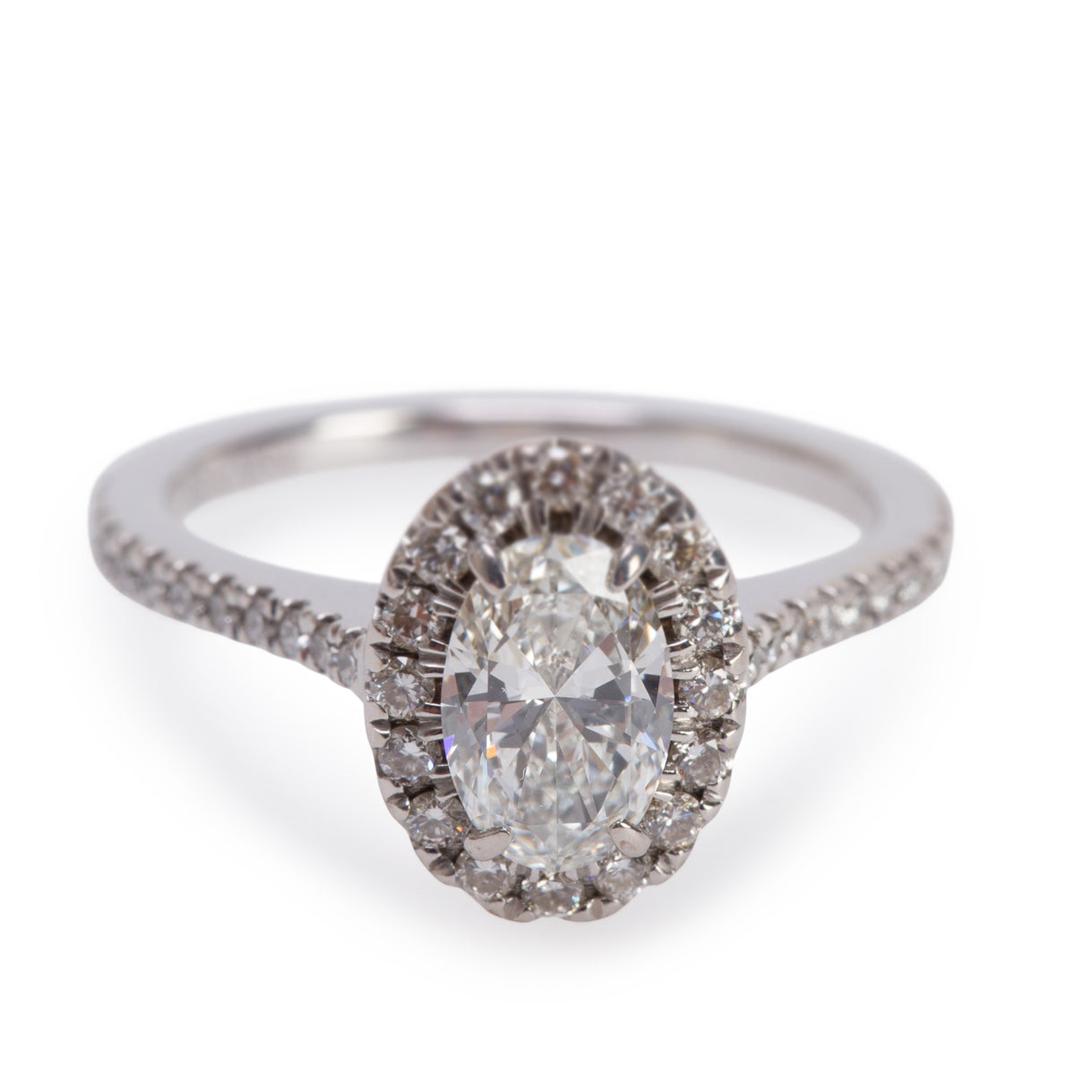18k White Gold 0.60 ct. Oval Shaped Diamond Double Halo Engagement Ring, Size 4