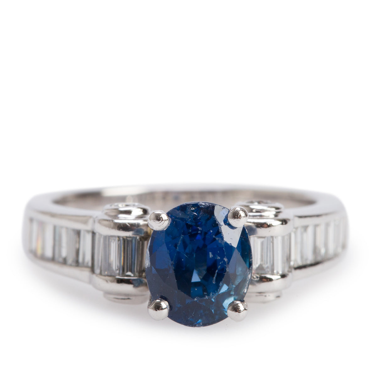 Platinum Blue Sapphire & Diamond Cocktail Ring, Size 6.75