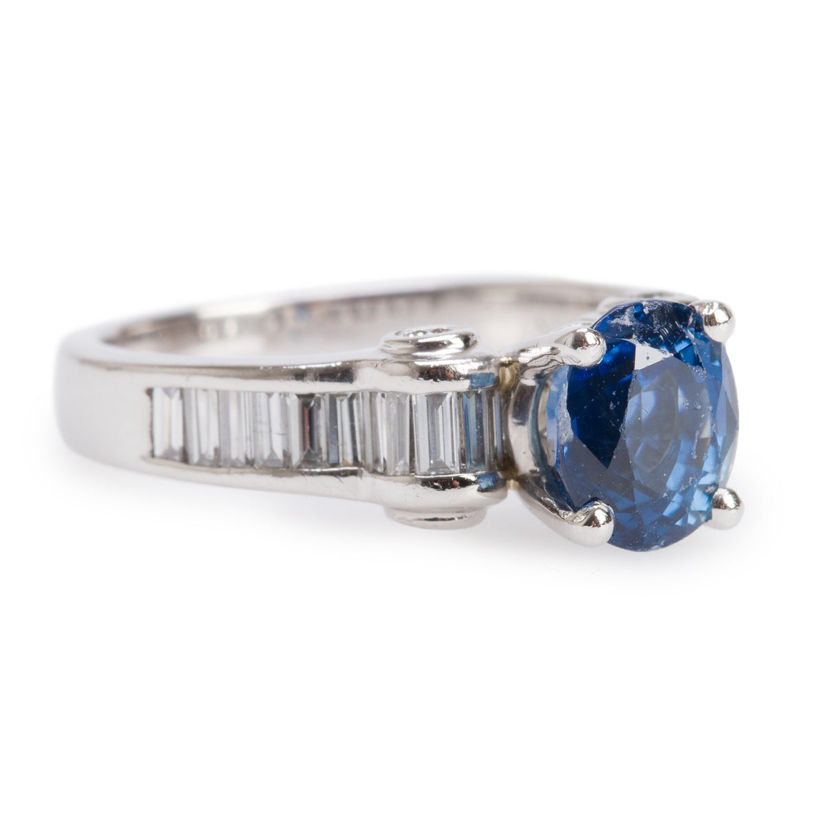 Platinum Blue Sapphire & Diamond Cocktail Ring, Size 6.75