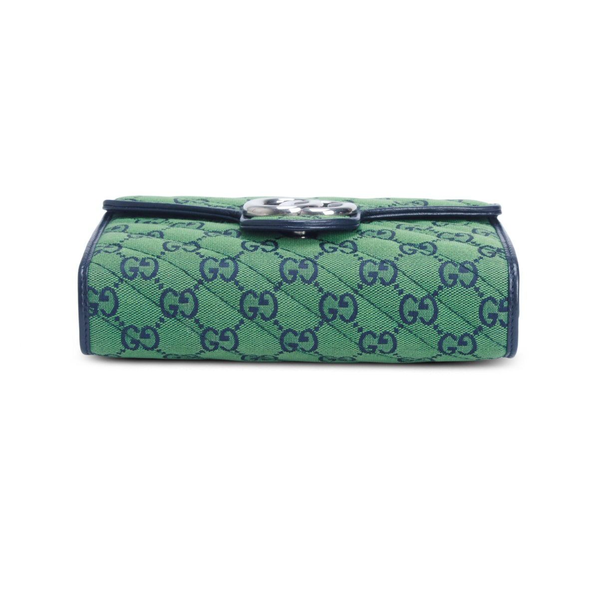 Gucci Green Monogram Multicolor Matelasse Diagonal Small GG Marmont Chain Wallet