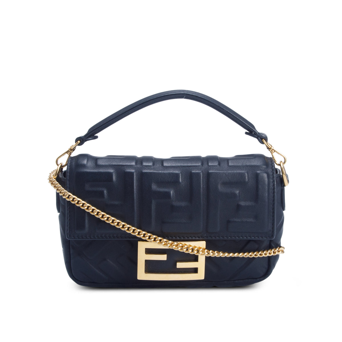 Fendi Black Nappa Mini FF Embossed Baguette w/ Straps