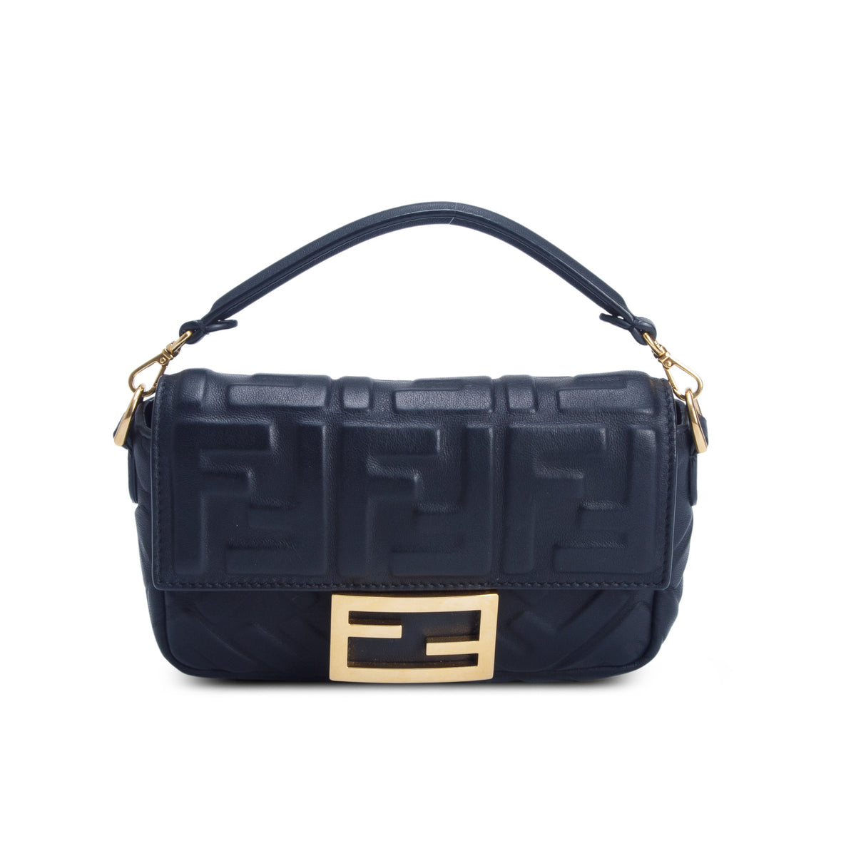 Fendi Black Nappa Mini FF Embossed Baguette w/ Straps