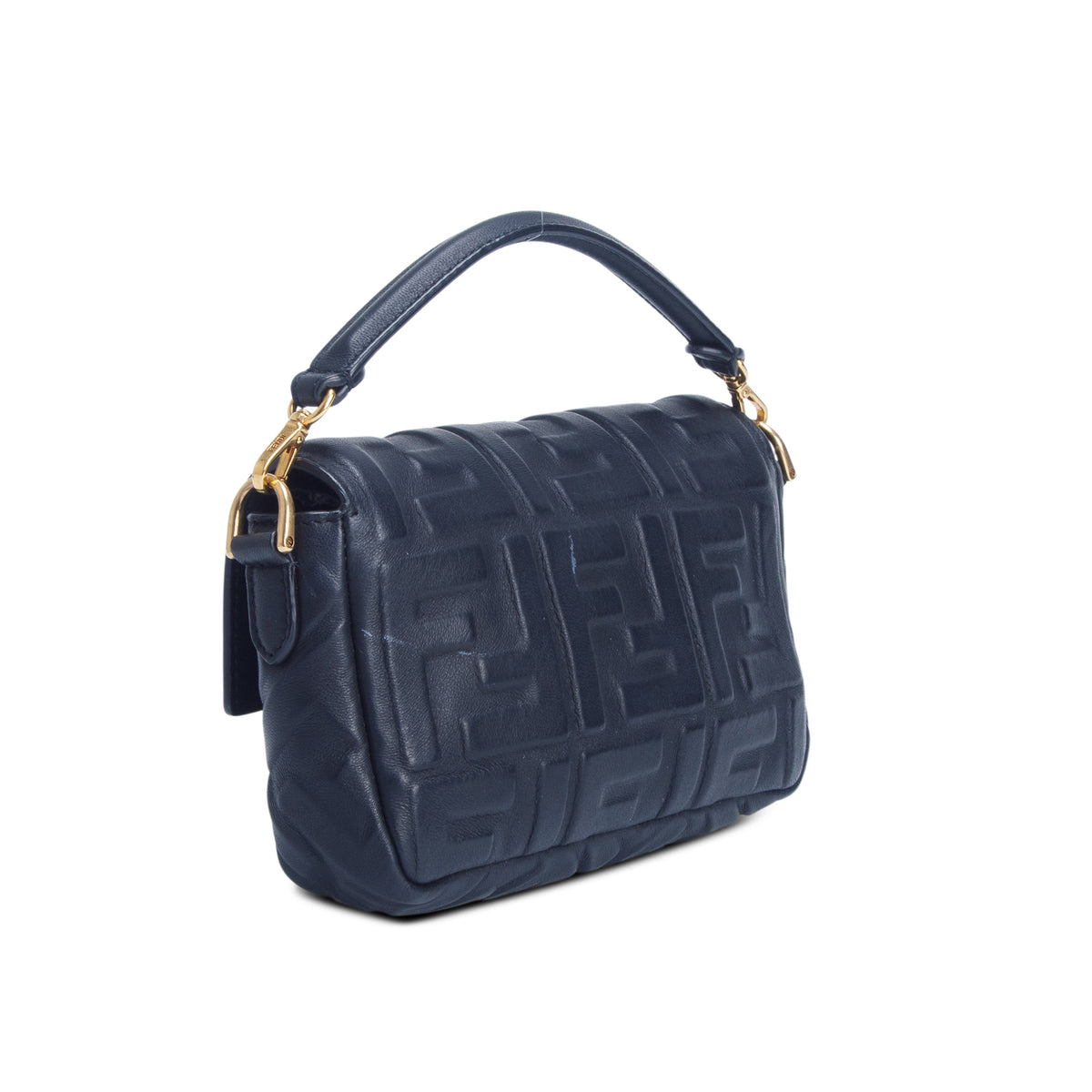 Fendi Black Nappa Mini FF Embossed Baguette w/ Straps