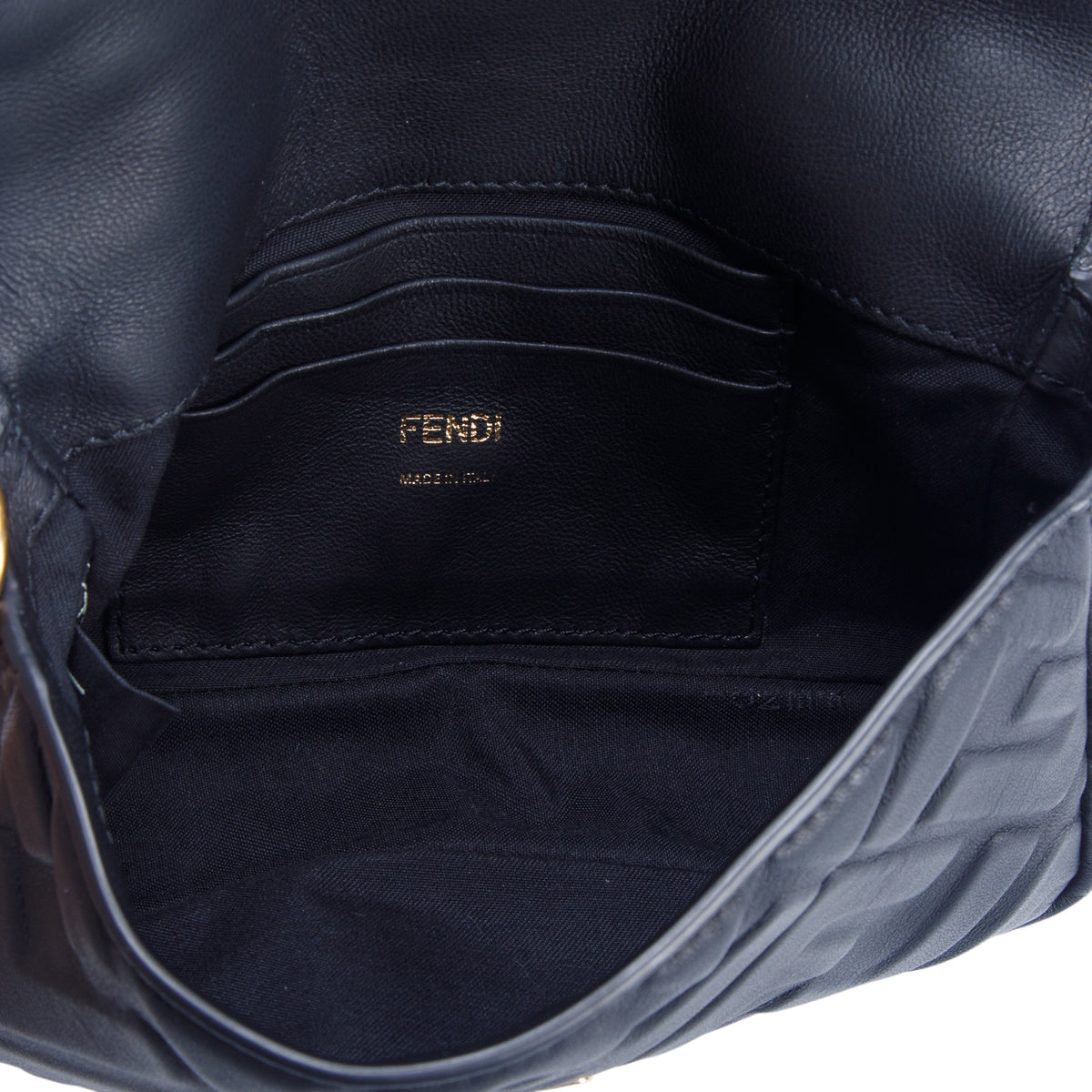 Fendi Black Nappa Mini FF Embossed Baguette w/ Straps