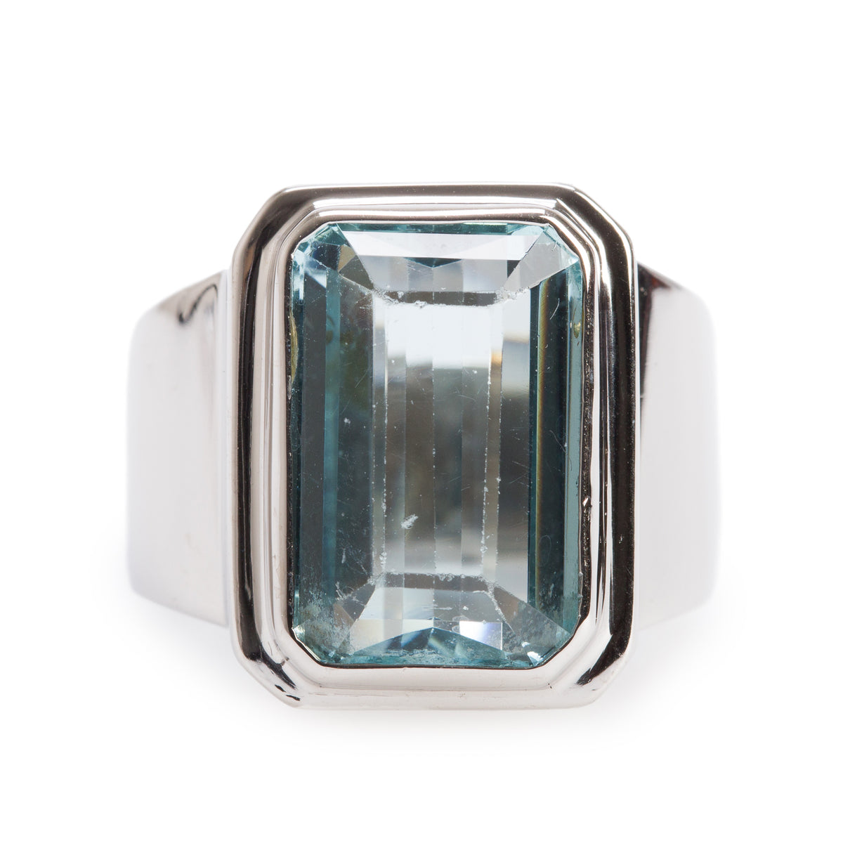 14k White Gold 8.42 ct. Emerald Cut Aquamarine Ring, Size 5