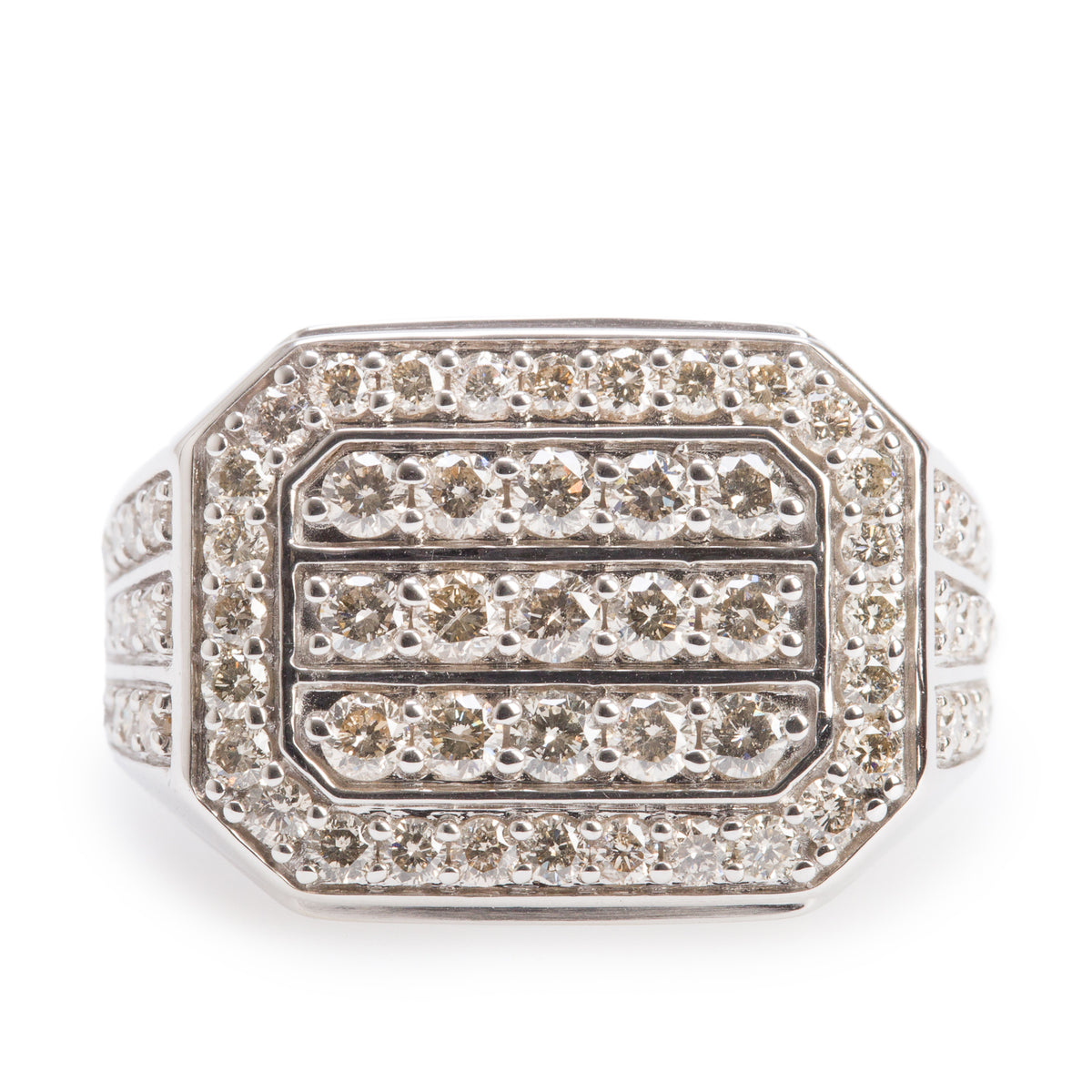10k White Gold 1.76 tcw. Pave Diamond Flat Top Ring, Size 8.75