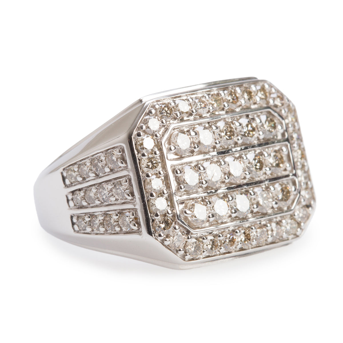10k White Gold 1.76 tcw. Pave Diamond Flat Top Ring, Size 8.75