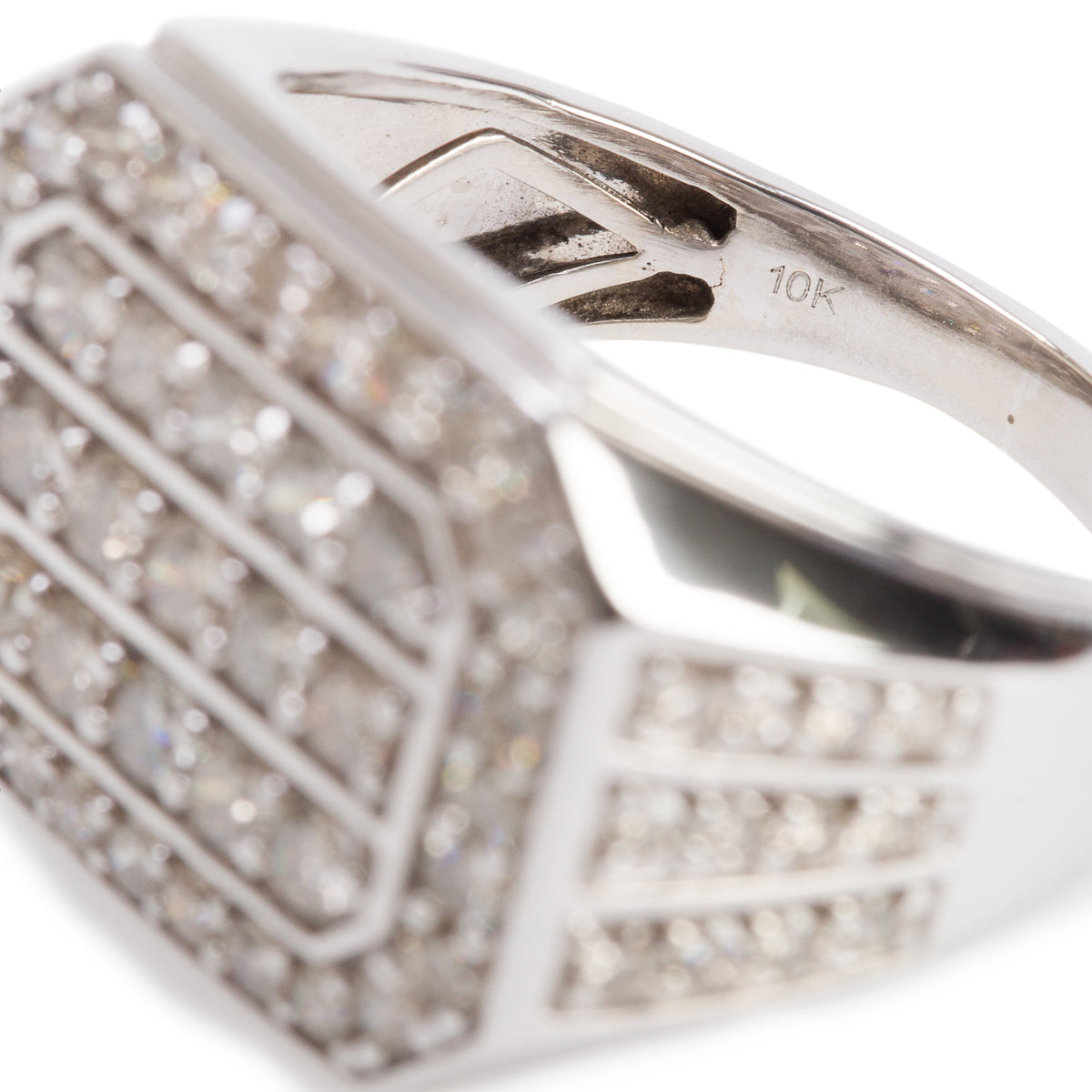 10k White Gold 1.76 tcw. Pave Diamond Flat Top Ring, Size 8.75