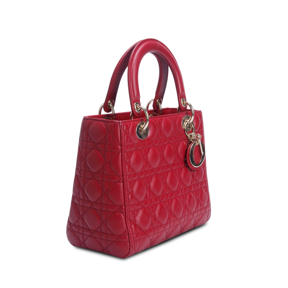 Christian Dior Red Cannage Lambskin Leather Medium Lady Dior Bag w/ Strap & Authenticity Card