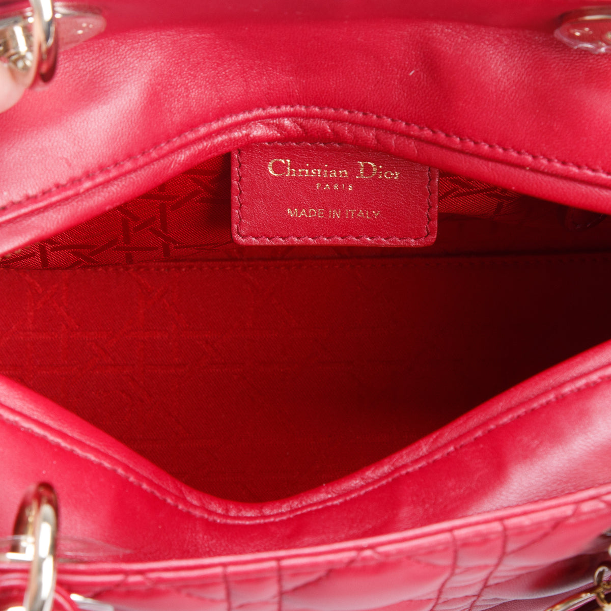 Christian Dior Red Cannage Lambskin Leather Medium Lady Dior Bag w/ Strap & Authenticity Card