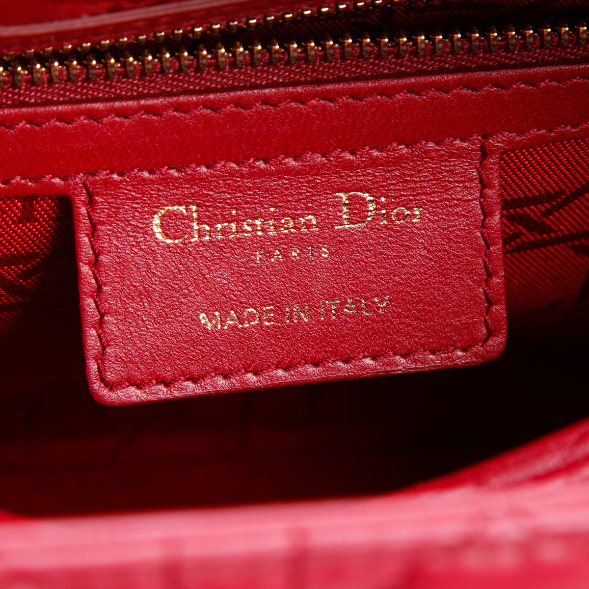 Christian Dior Red Cannage Lambskin Leather Medium Lady Dior Bag w/ Strap & Authenticity Card