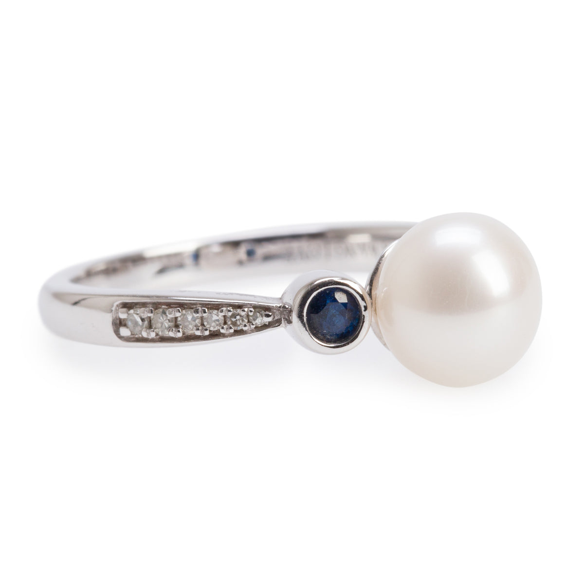 Vera Wang 10k White Gold Pearl & Diamond Ring, Size 7.25