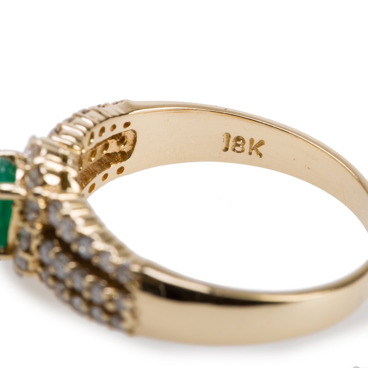 18k Yellow Gold Emerald & Diamond Ring, Size 7.75