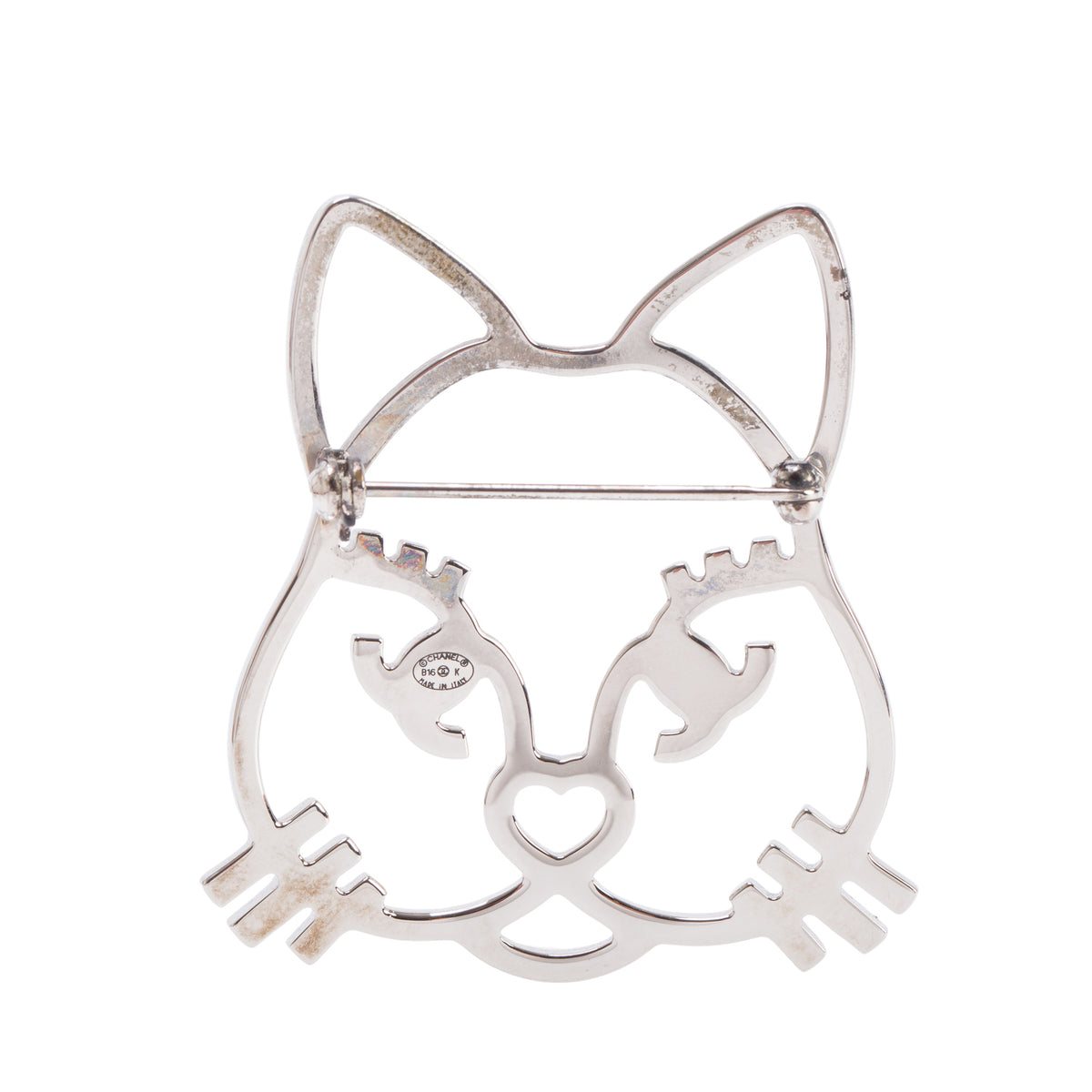 Chanel Palladium Plated Strass Cat Brooch w/ Box & Receipt