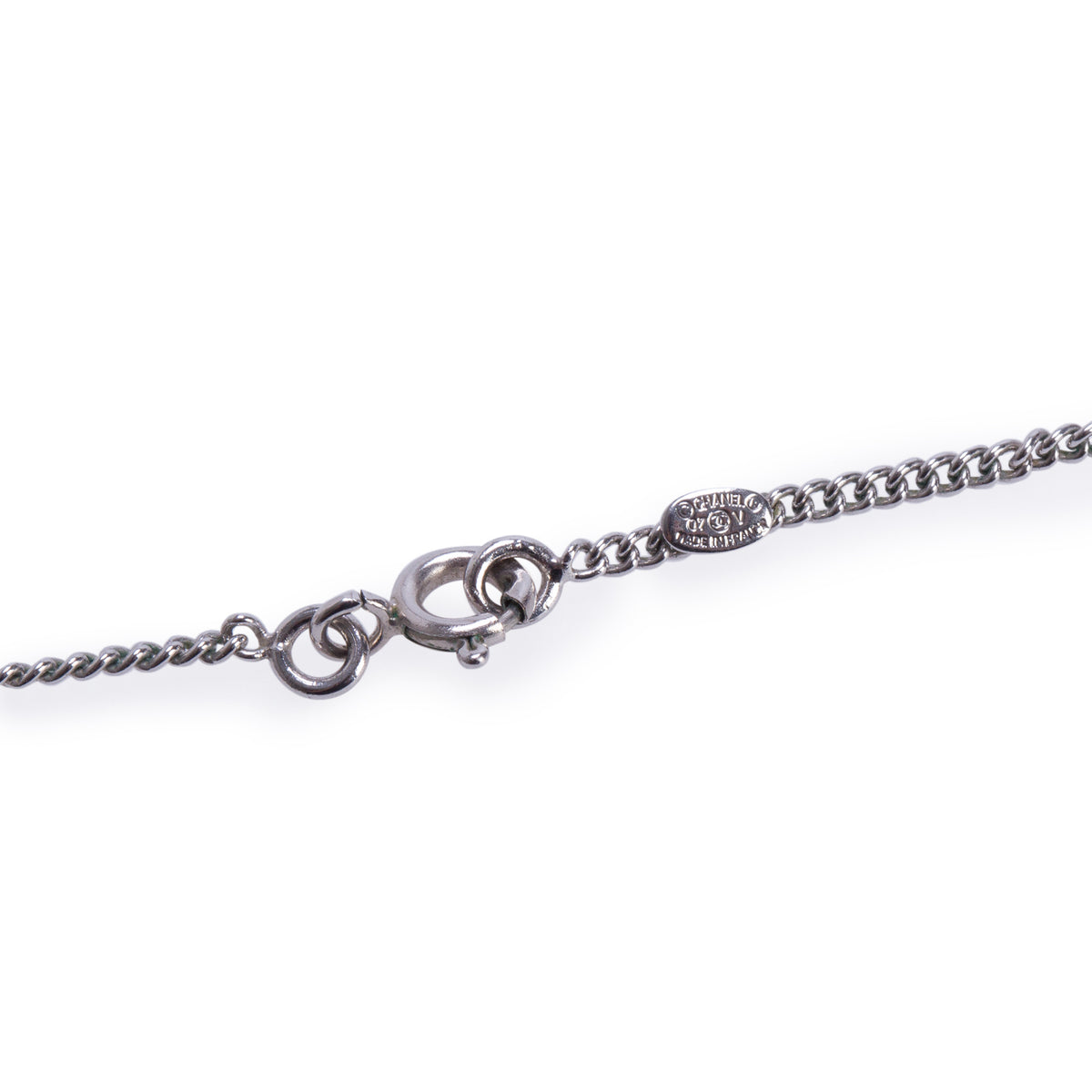 Chanel Palladium-Plated Enamel CC Pendant Necklace