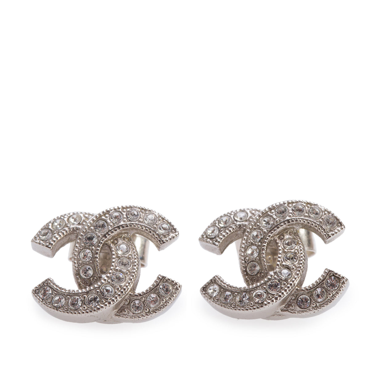 Chanel 2021 Palladium Plated Strass Mini CC Stud Earrings w/ Box