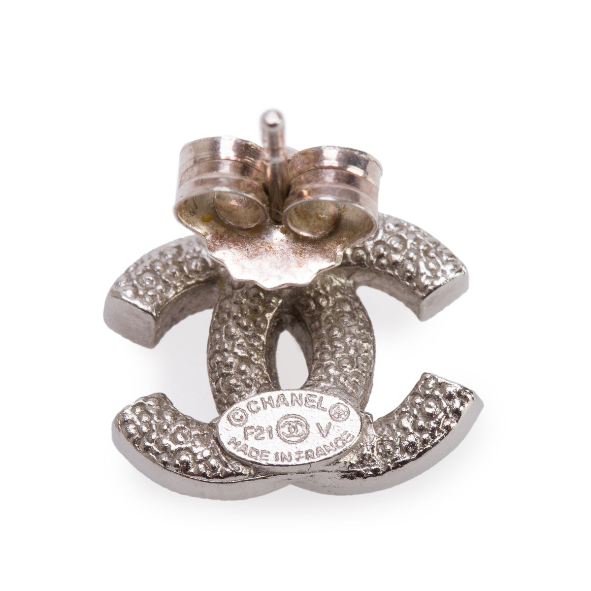 Chanel 2021 Palladium Plated Strass Mini CC Stud Earrings w/ Box