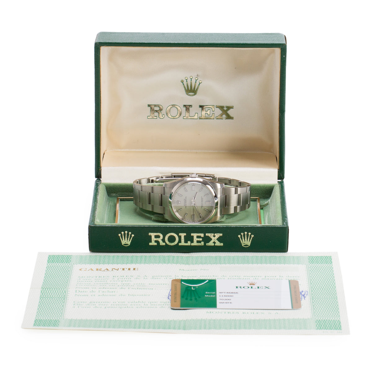 Rolex Stainless Steel Oyster Perpetual 36 MM Watch White Dial 116000 w/ Box & Papers