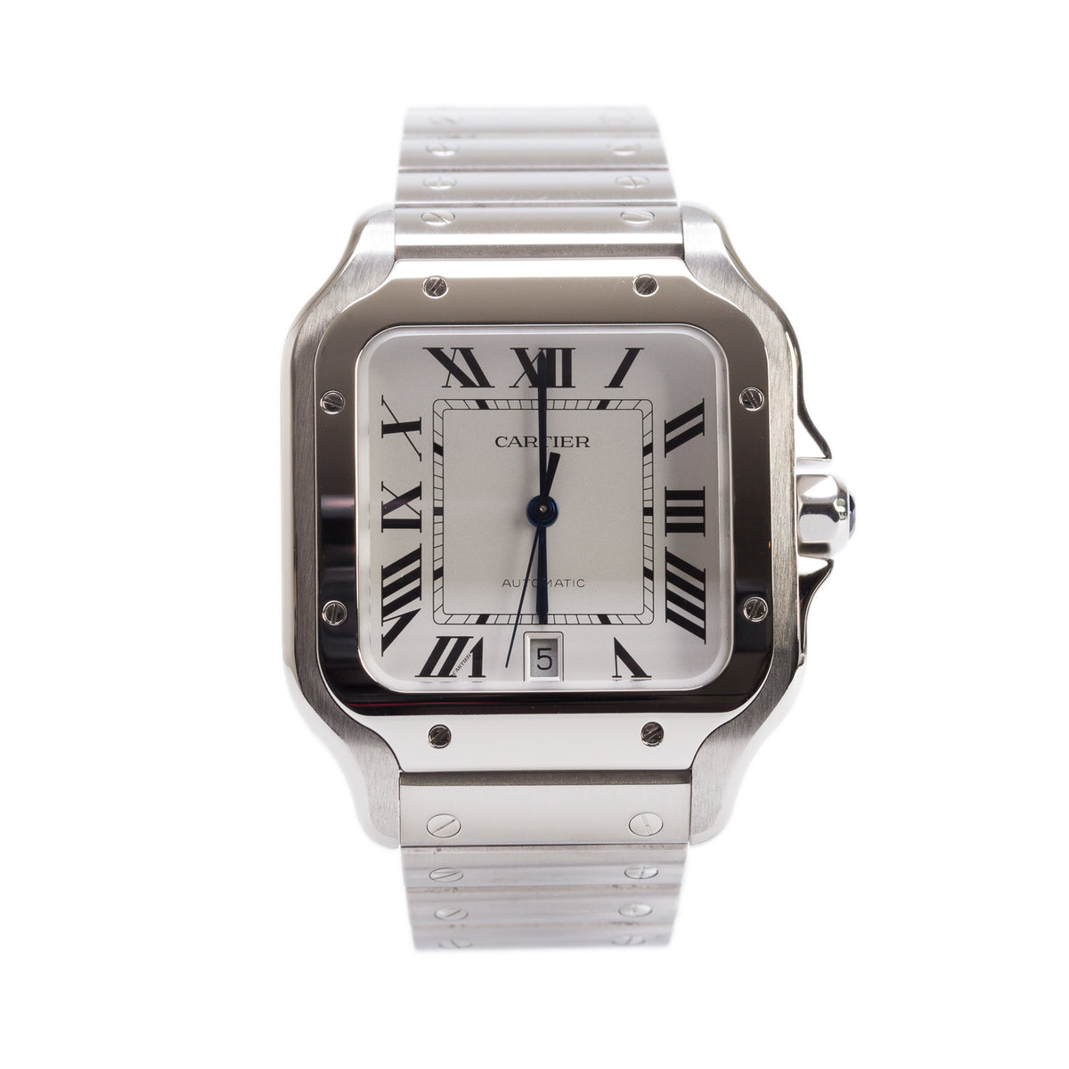 Cartier 2023 Stainless Steel Santos de Cartier Automatic Watch, Large Model Silver Dial 4072 w/ Box & Papers