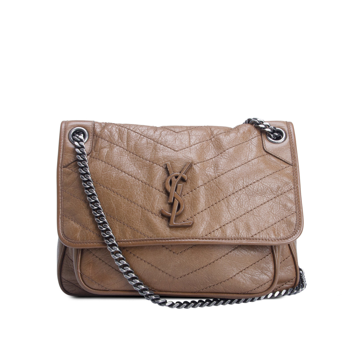 Saint Laurent 2020 Brown Lambskin Matelasse Monogram Medium Niki Chain Satchel