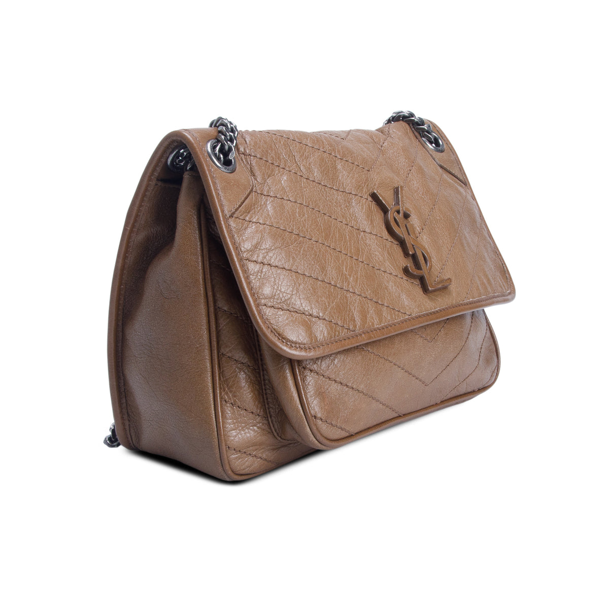Saint Laurent 2020 Brown Lambskin Matelasse Monogram Medium Niki Chain Satchel
