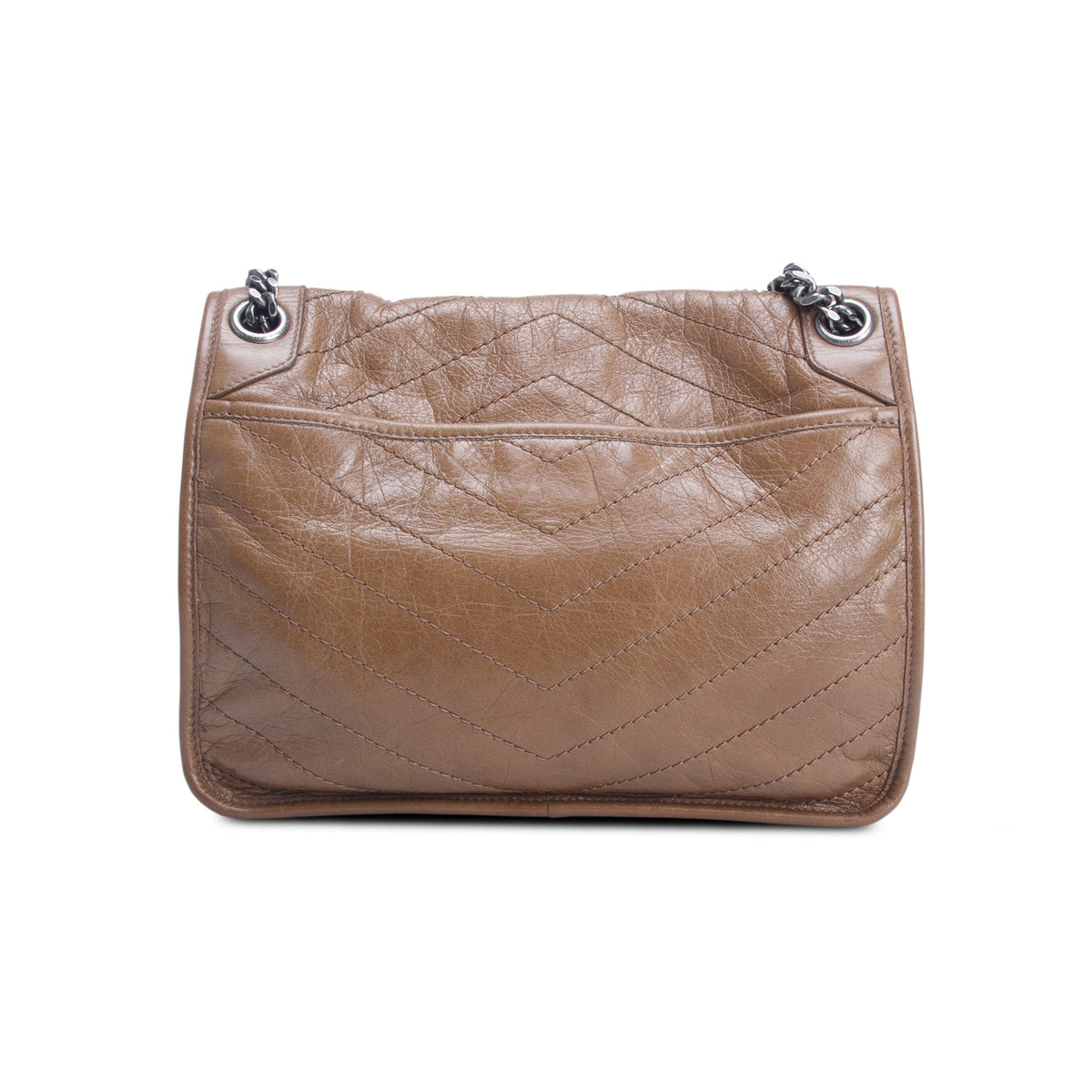 Saint Laurent 2020 Brown Lambskin Matelasse Monogram Medium Niki Chain Satchel