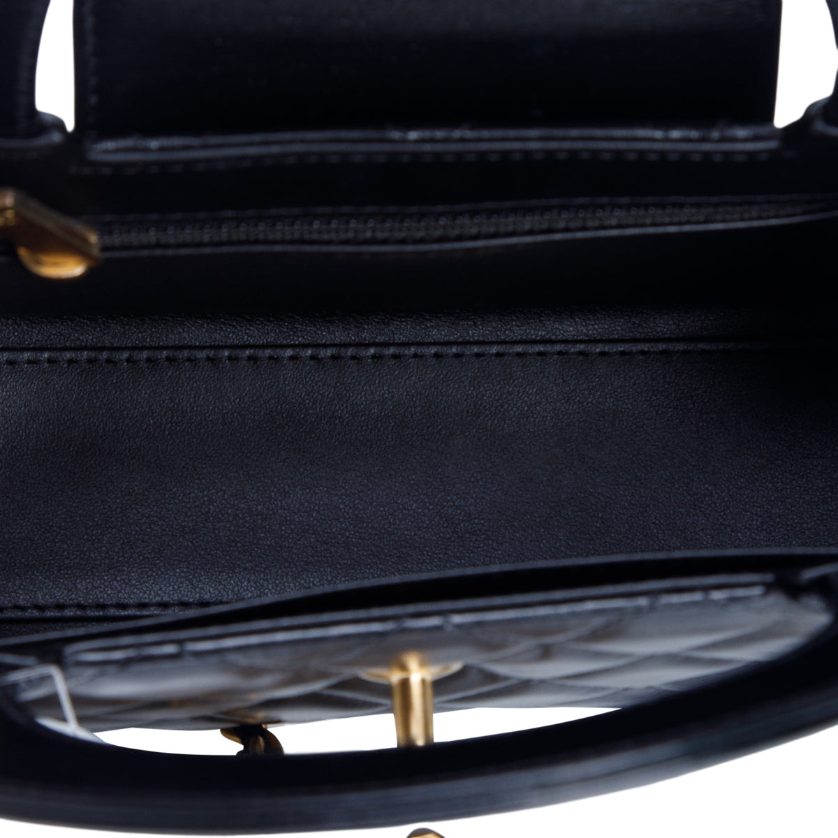 Chanel Black Shiny Aged Calfskin Quilted Nano Kelly Shopper