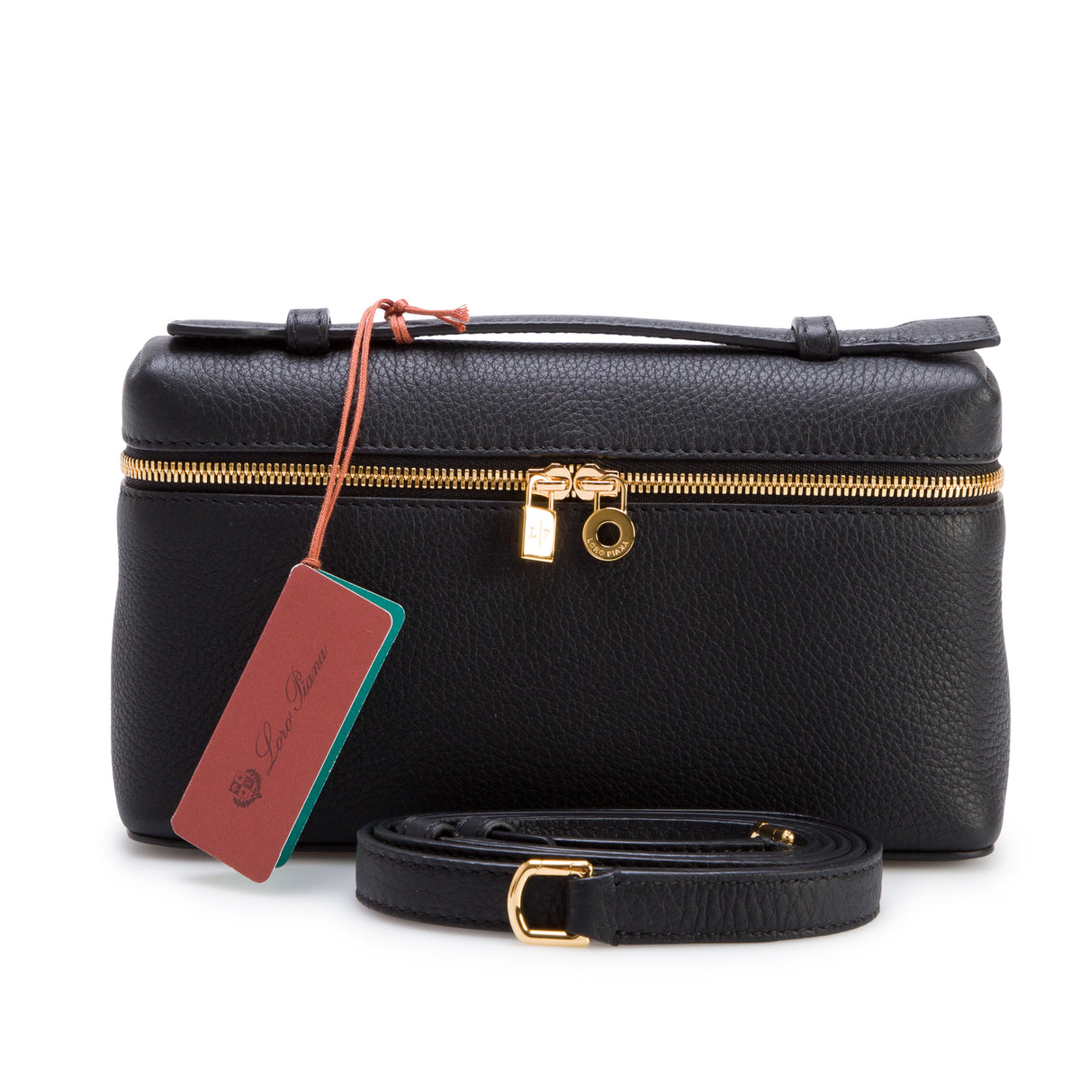 Loro Piana Black Grained Calfskin Leather Extra Pocket L19 Pouch w/ Box & Strap