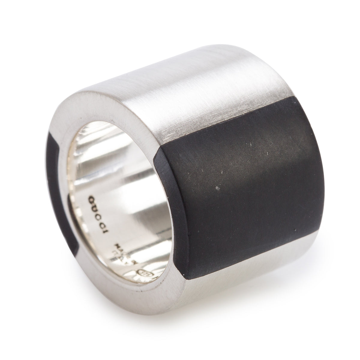 Gucci Sterling Silver & Ebony Cigar Wide Band Ring, Size 5