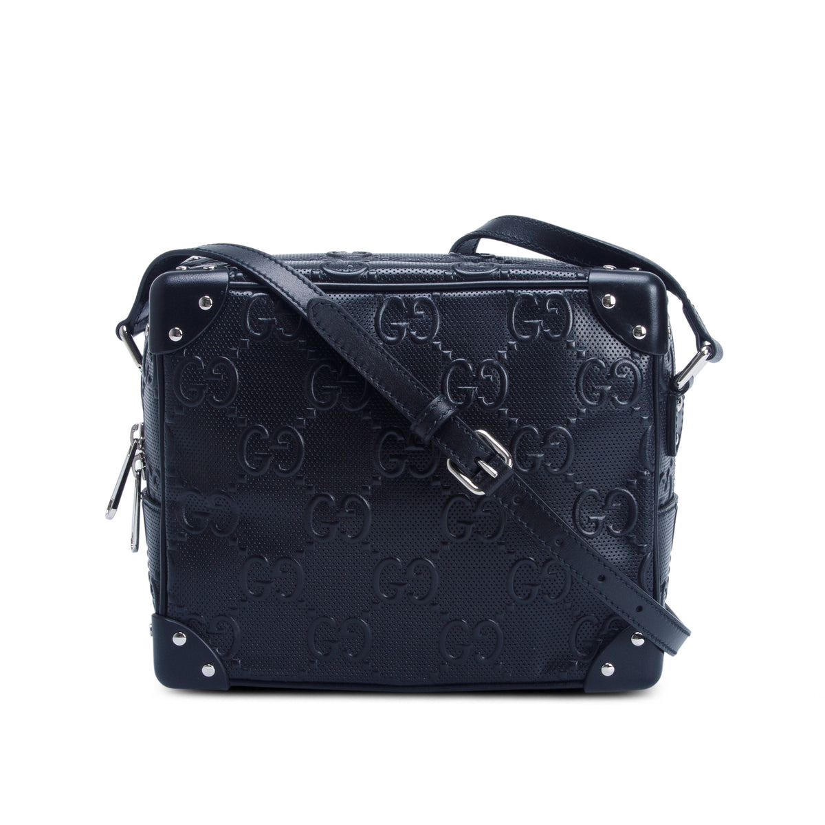 Gucci Black Calfskin GG Tennis Embossed Square Messenger Bag