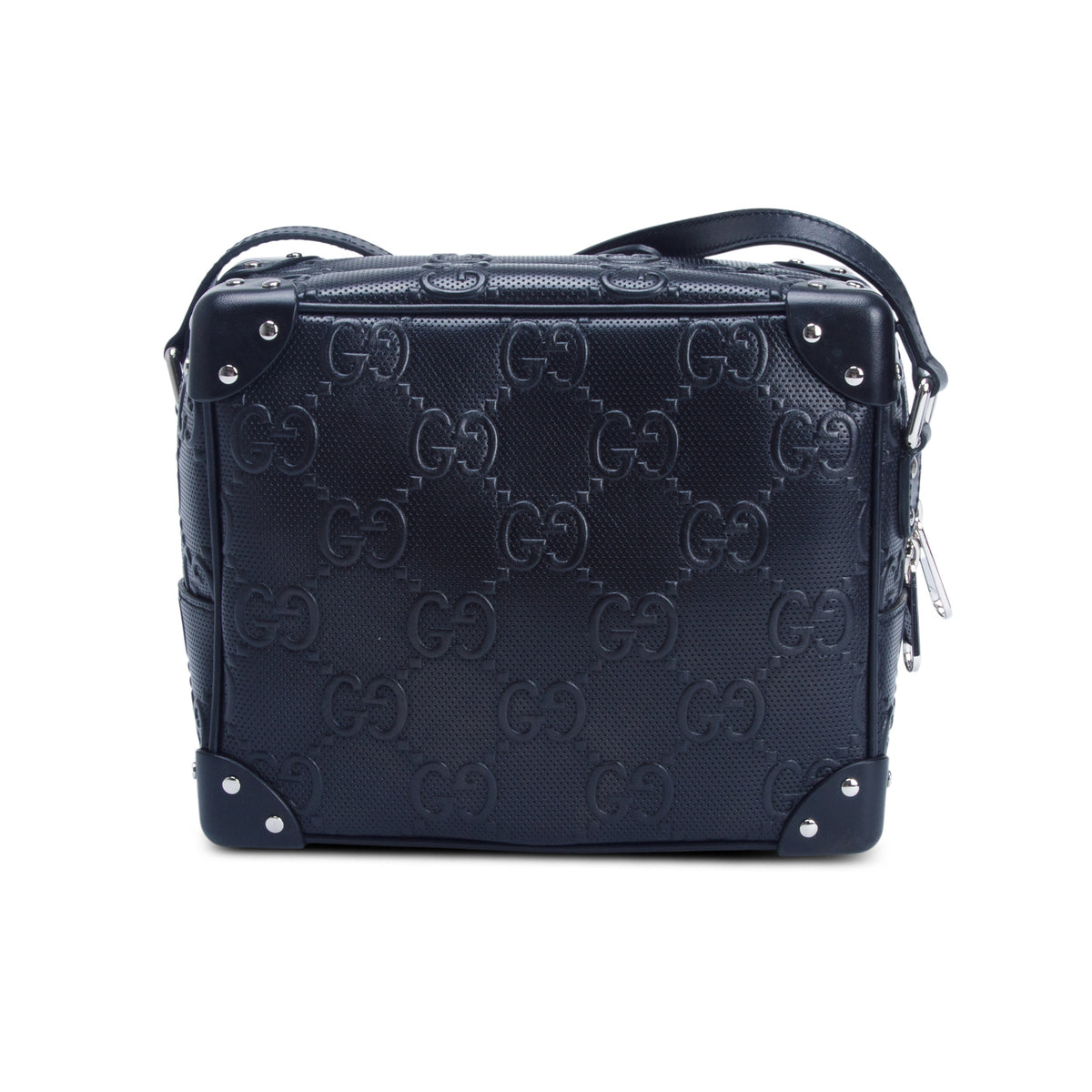 Gucci Black Calfskin GG Tennis Embossed Square Messenger Bag