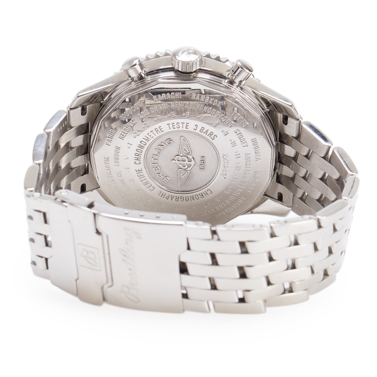 Breitling Stainless Steel Navitimer World GMT 46 MM Chronograph Automatic Watch Blue Dial A2432