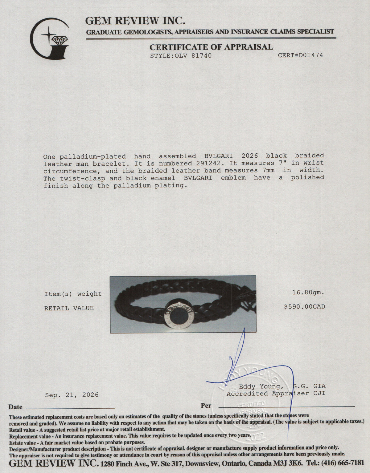 BVLGARI 2026 Bvlgari Palladium Plated Black Braided Leather Man Bracelet w/ Box & Certificate