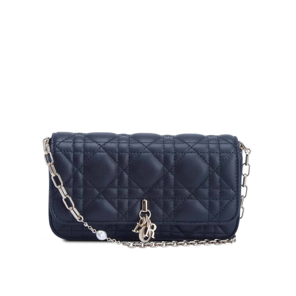 Christian Dior 2024 Black Lambskin Cannage Dior Talk Phone Pouch w/ Chain